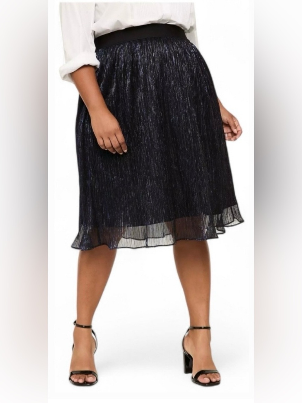 Lane Bryant Size 20 Navy Metallic Pleated Midi Skirt Plus Size